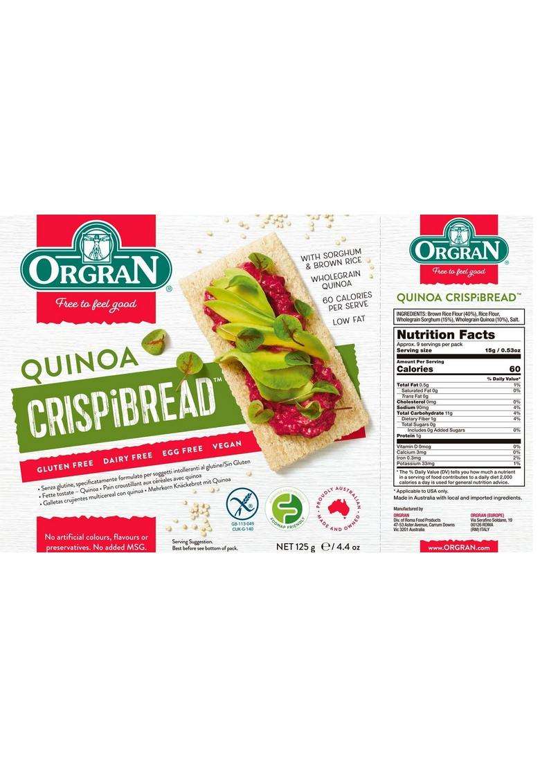 Orgran Gluten Free Quinoa Crispbread, 125G - Indya