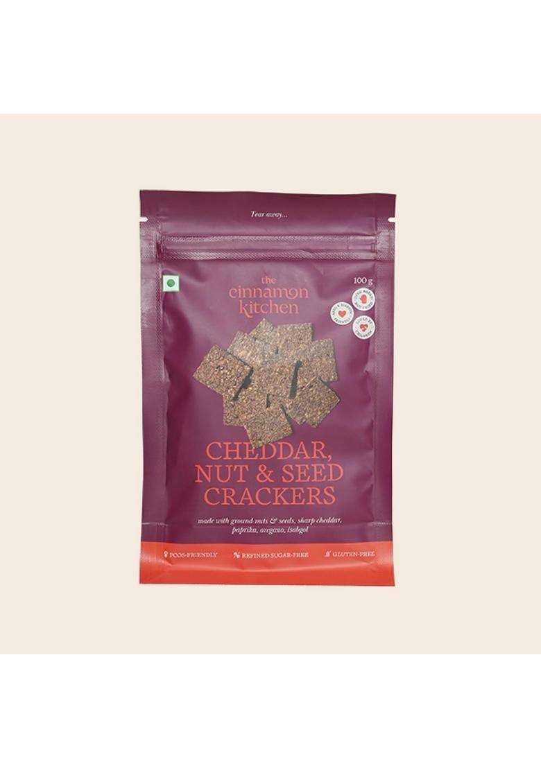 The Cinnamon Kitchen Cheddar, Nut & Seed Crackers (100 G) | Gluten Free Organic, Pcos Friendly Snack, 100% Natural, Seen On Shark Tank - Crunchy Crispy Baked And Not Fried - Indya