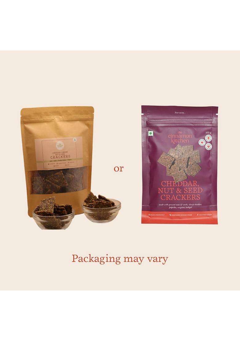 The Cinnamon Kitchen Cheddar, Nut & Seed Crackers (100 G) | Gluten Free Organic, Pcos Friendly Snack, 100% Natural, Seen On Shark Tank - Crunchy Crispy Baked And Not Fried - Indya