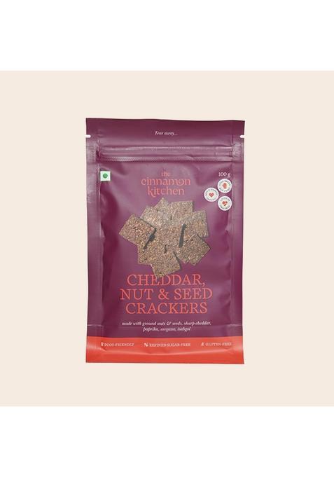 The Cinnamon Kitchen Cheddar, Nut & Seed Crackers (100 G) | Gluten Free Organic, Pcos Friendly Snack, 100% Natural, Seen On Shark Tank - Crunchy Crispy Baked And Not Fried