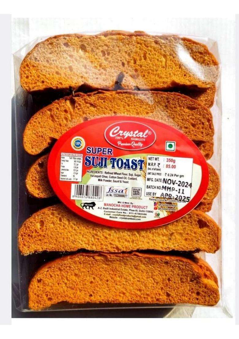 Crystal Namkeen Suji Long Toast, Sujilug Crunchy Sooji Rusk Made With Semolina, Perfect Tea-Time Snack, Light & Tasty, Hygienically Packed (Pack Of 3) - Indya