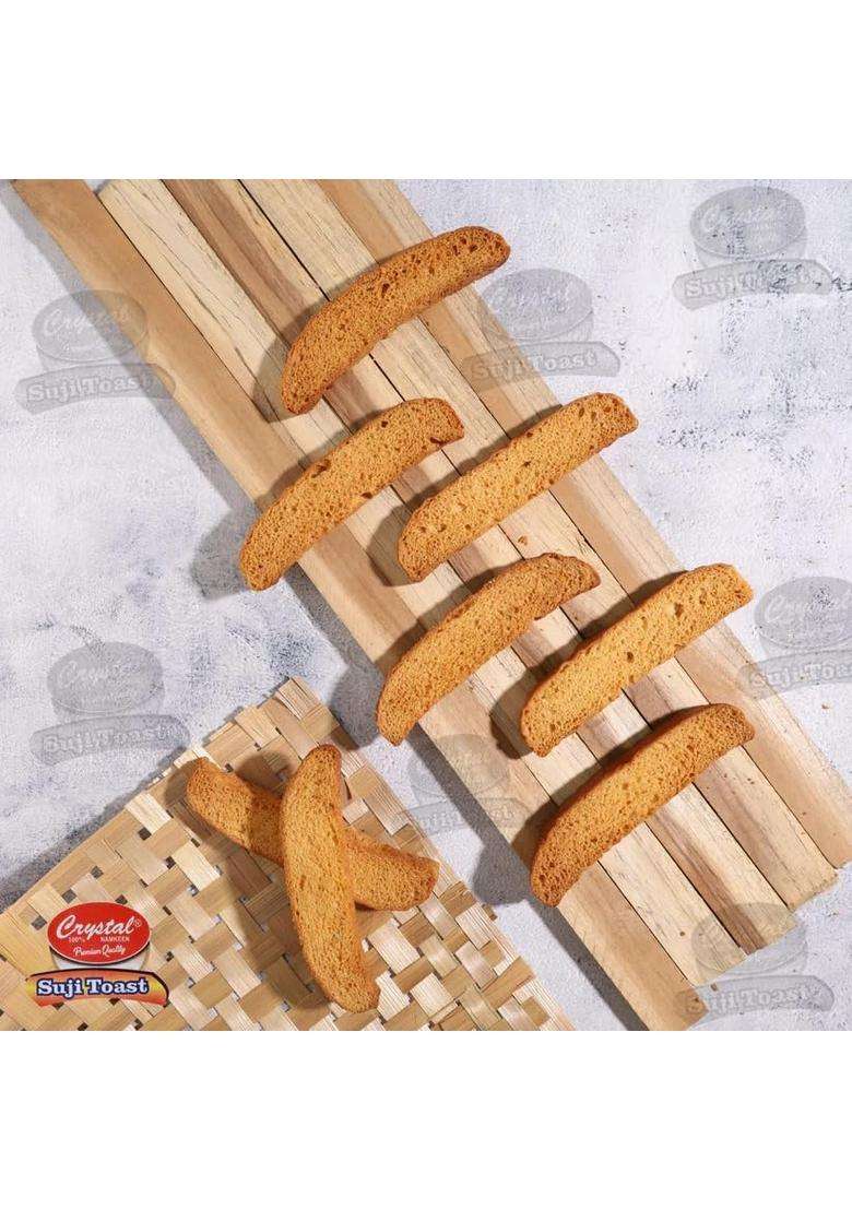 Crystal Namkeen Suji Long Toast, Sujilug Crunchy Sooji Rusk Made With Semolina, Perfect Tea-Time Snack, Light & Tasty, Hygienically Packed (Pack Of 3) - Indya