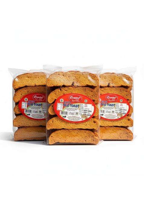Crystal Namkeen Suji Long Toast, Sujilug Crunchy Sooji Rusk Made With Semolina, Perfect Tea-Time Snack, Light & Tasty, Hygienically Packed (Pack Of 3)