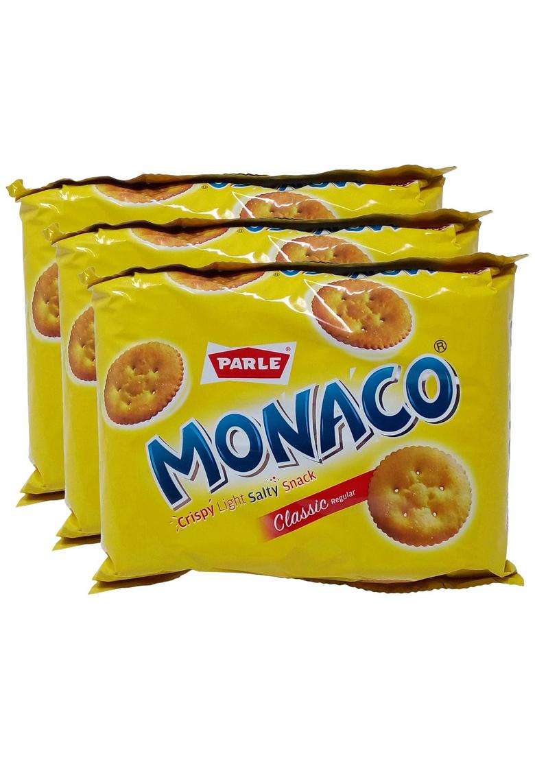 Parle More Combo - Monaco Salted Biscuits Classic Regular, 200G (Pack Of 3) Promo Pack - Indya