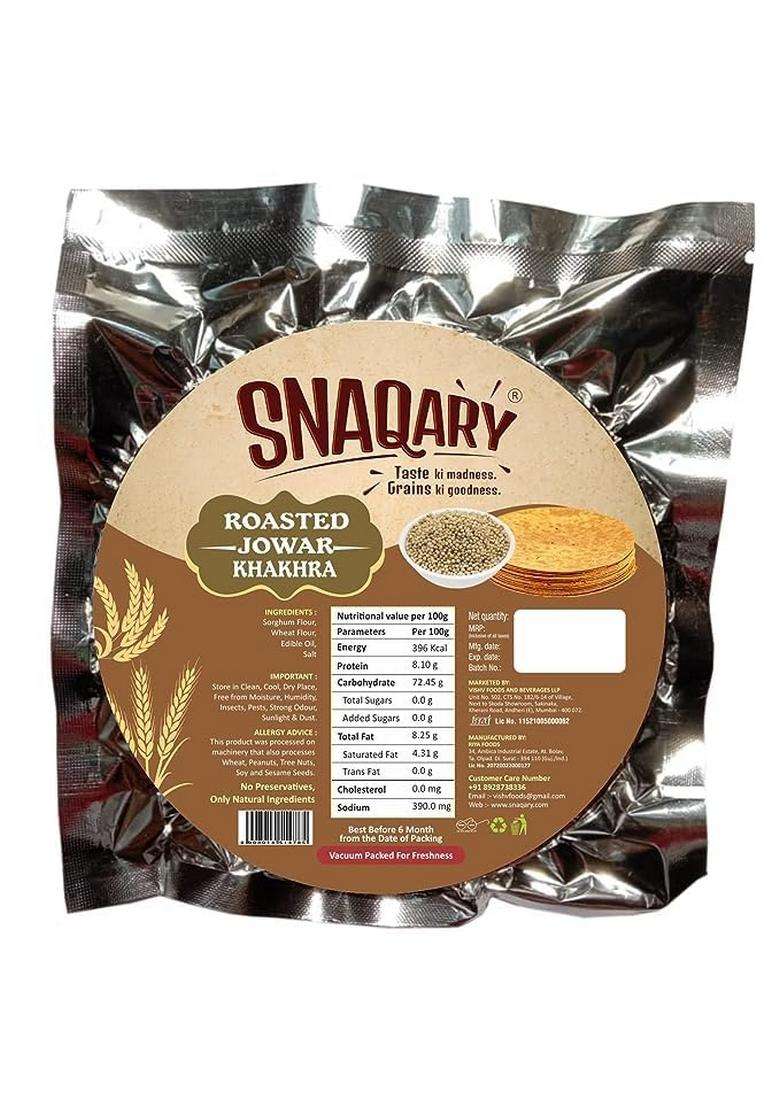 Snaqary Roasted Gujarati Jowar Khakhra (200G) - Pack Of 2 | Wholesome Millet Delight 100% Natural, Healthy, And Delicious Snacks For Guilt-Free Munching - Indya