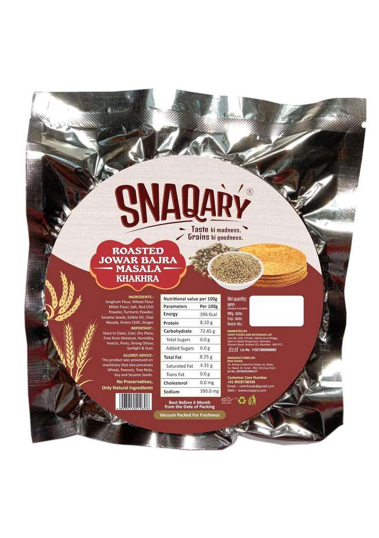 Snaqary Roasted Gujarati Jowar Khakhra (200G) - Pack Of 2 | Wholesome Millet Delight 100% Natural, Healthy, And Delicious Snacks For Guilt-Free Munching - Indya