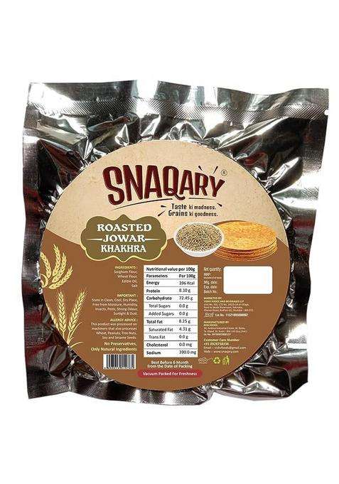 Snaqary Roasted Gujarati Jowar Khakhra (200G) - Pack Of 2 | Wholesome Millet Delight 100% Natural, Healthy, And Delicious Snacks For Guilt-Free Munching
