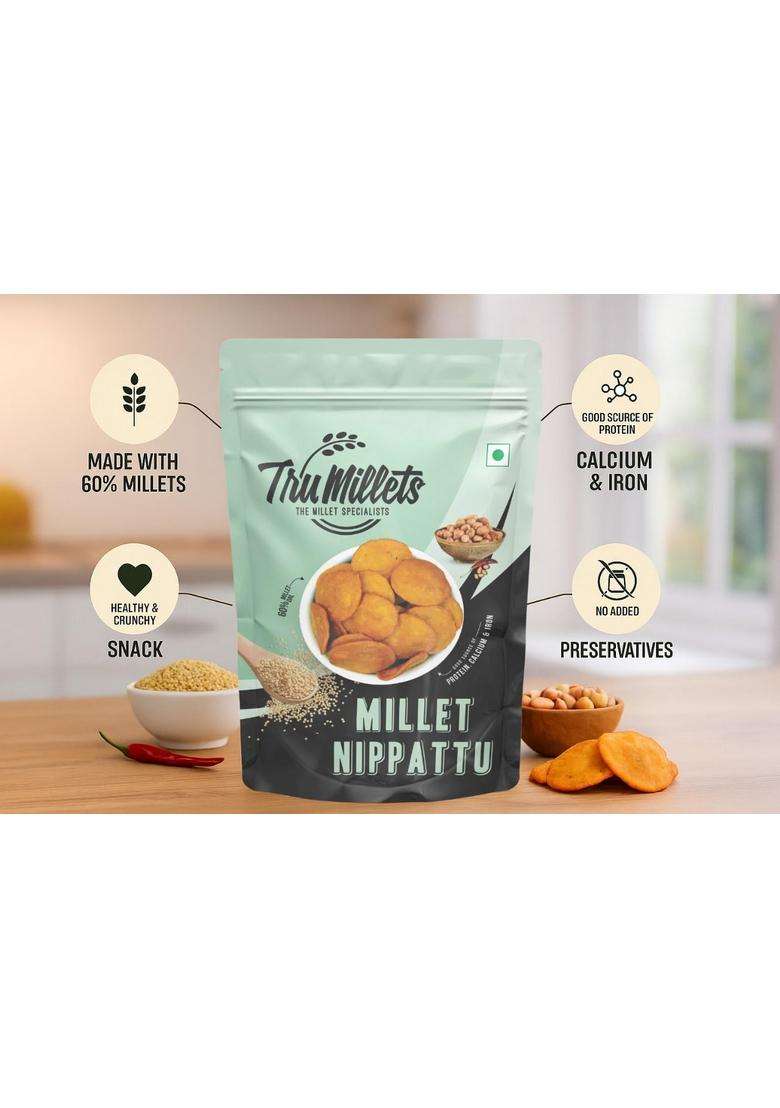 Trumillets Millet Nippattu 125G(Pack Of 2) | South Indian Crunchy Snack Tasty Nippatu No Palm Oil Preservative Ready-To-Eat Healthy & Wholesome - Indya