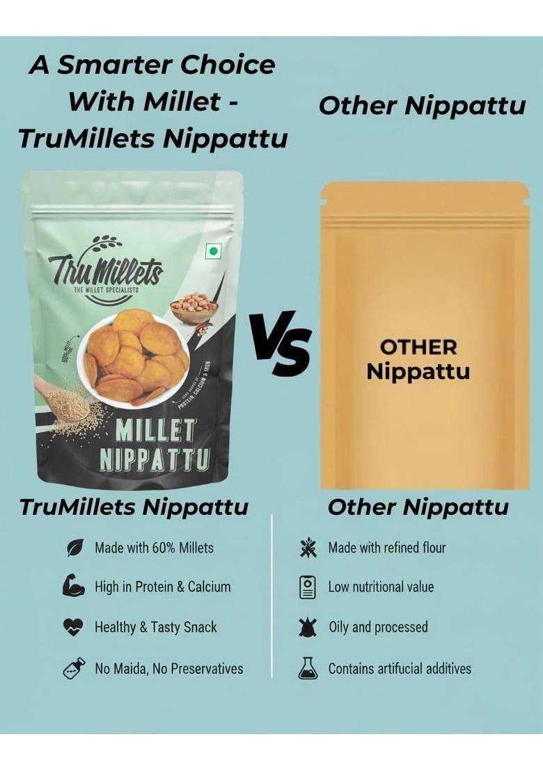 Trumillets Millet Nippattu 125G(Pack Of 2) | South Indian Crunchy Snack Tasty Nippatu No Palm Oil Preservative Ready-To-Eat Healthy & Wholesome - Indya