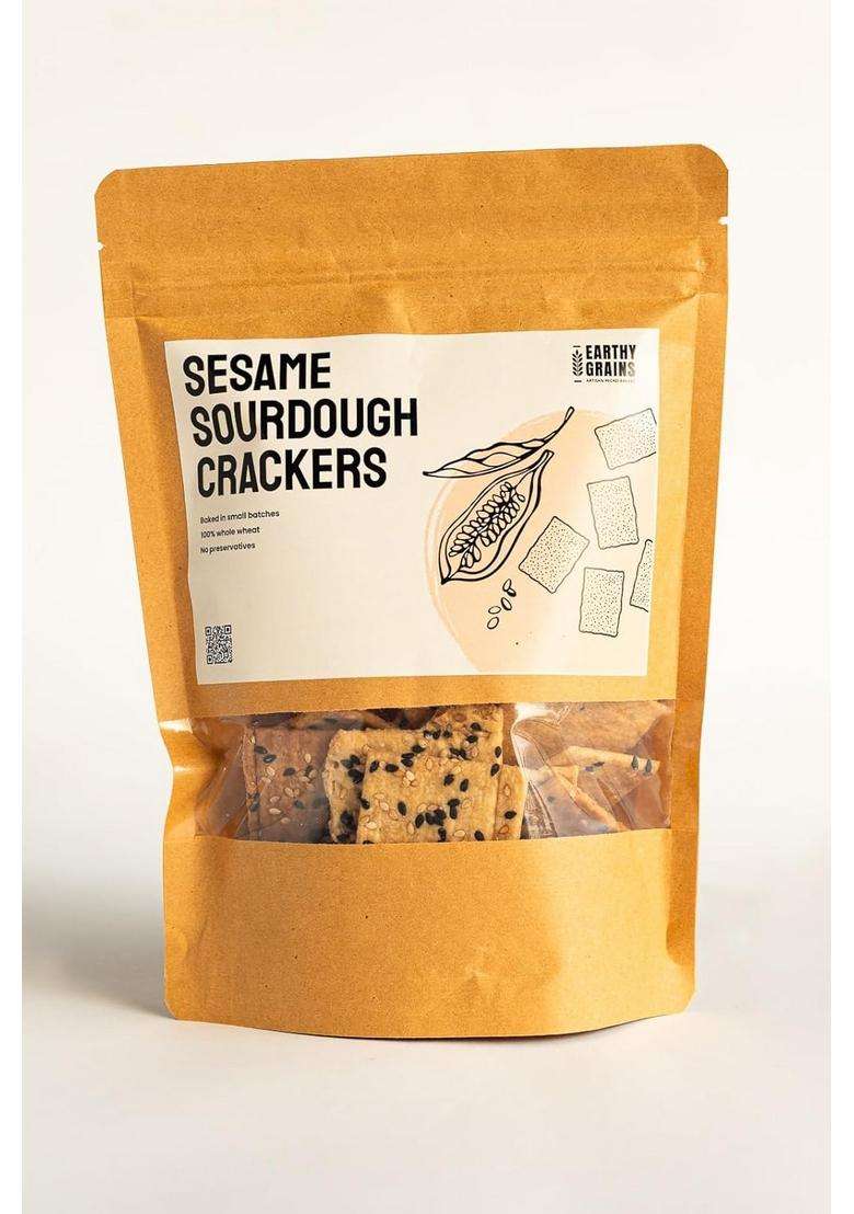 Earthy Grains Whole Wheat Sourdough Crackers, Sesame Flavour, Handmade, Preservative-Free - Indya