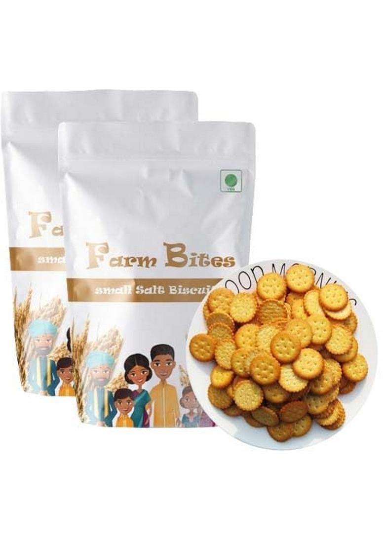 Hungry Beast Farm Bites-Home Made Fresh Small Round Shaped Salt Biscuits|Round Biscuits|Tea Time Snacks|Small Crispy Crackers-100 Grams(Pack Of 2) - Indya