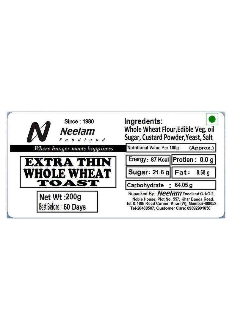 Neelam Foodland Extra Thin Whole Wheat Toast, Perfect Crunchy Snack, For Home, Travel, 400 G - Indya