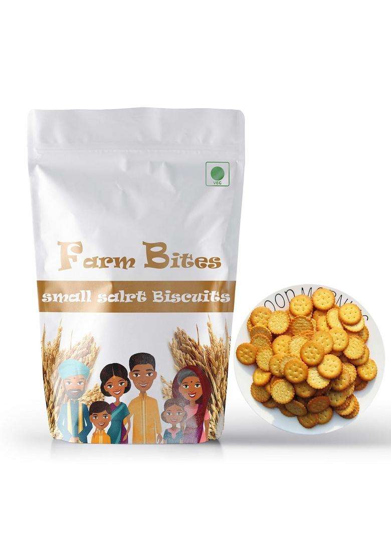 Hungry Beast Farm Bites - Home Made Fresh Small Round Shaped Salt Biscuits | Tea Time Snacks Crispy Crackers (100 Grams) - Indya