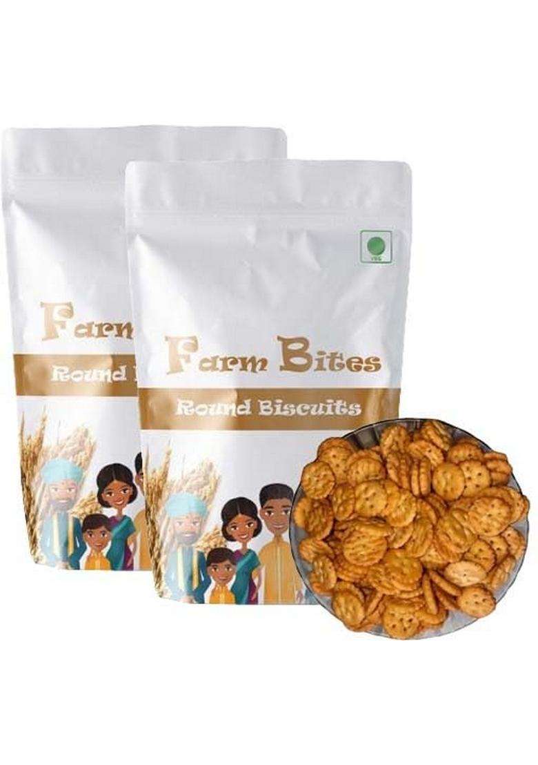 Hungry Beast Farm Bites - Home Made Fresh Small Round Shaped Biscuits | Tea Time Snacks Crispy Crackers 100 Grams - Indya