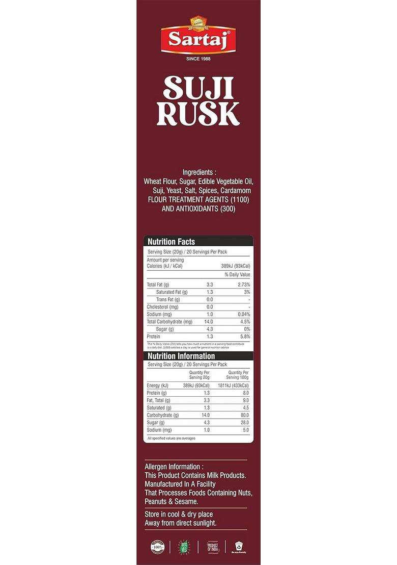 Sartaj Suji Rusk | Cardamom Flavored Rusk, 350G - Indya