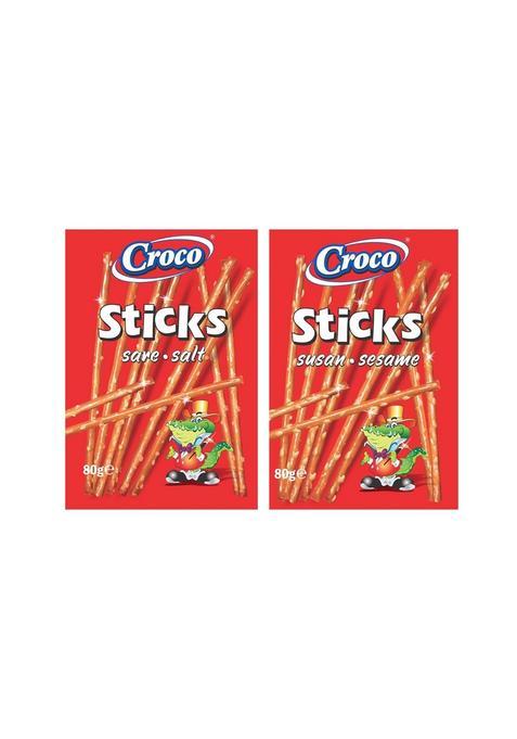 Croco Pretzels Sesame & Salted Sticks Knots 80G, Imported Baked Bagel Chips,Snacks (Pack Of 2)