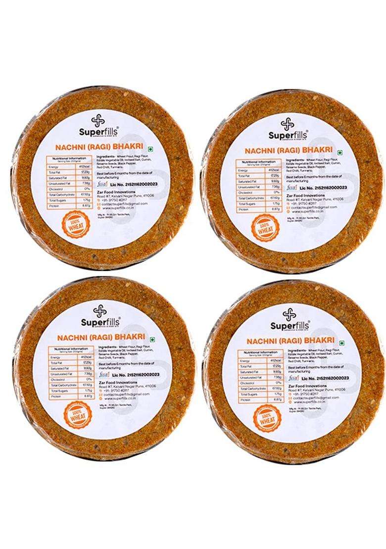 Superfills Roasted Bhakri With Nachni Ragi Diet Weight Loss Snack Ready To Eat Wheat Crisps 100 Percent Whole High In Fiber Traditional Gujarati Chai Time 800 Gms (Pack Of 4) - Indya