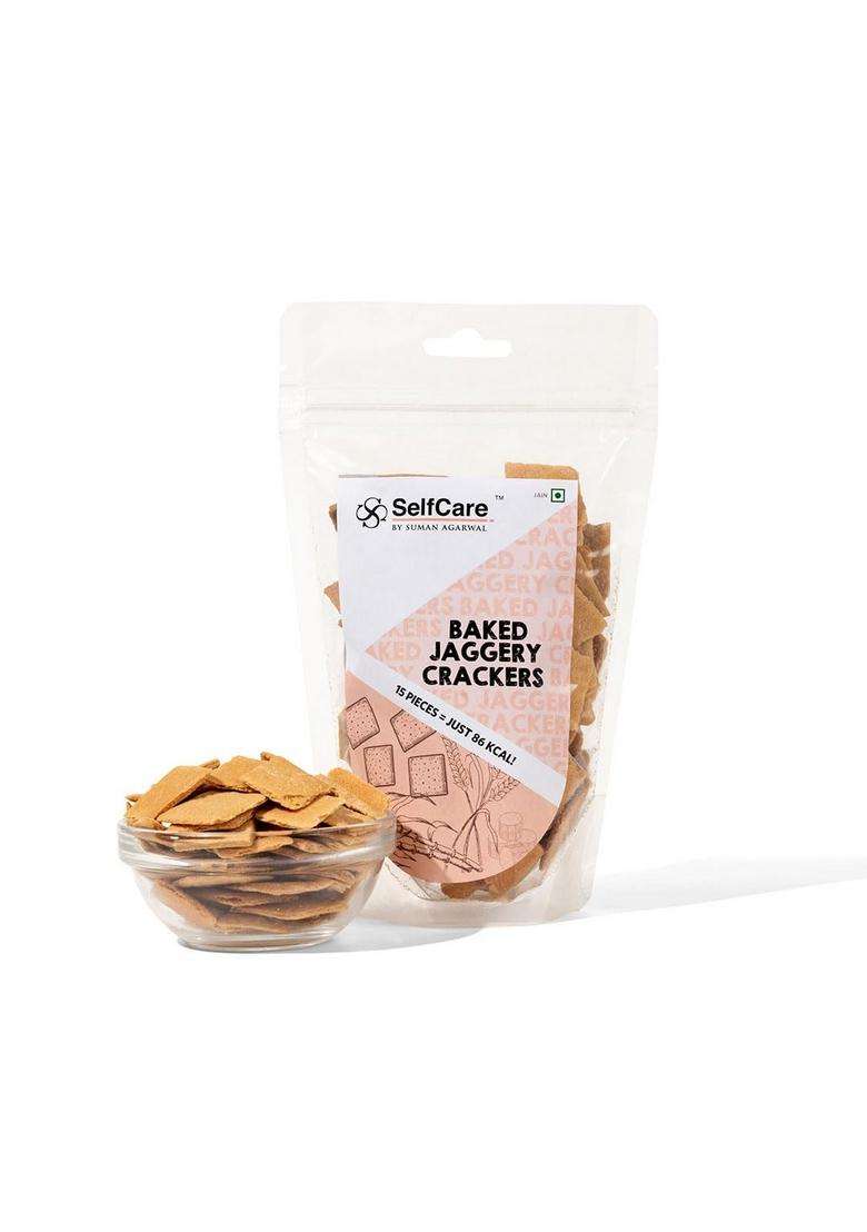 Selfcare By Suman Agarwal Baked Jaggery Crackers - 125G (Pack Of 1) | Healthy Sweet Snacks Namkeen Grocery Crunchy Tea Time Snacking Travel & Jain Friendly No Added Preservatives - Indya