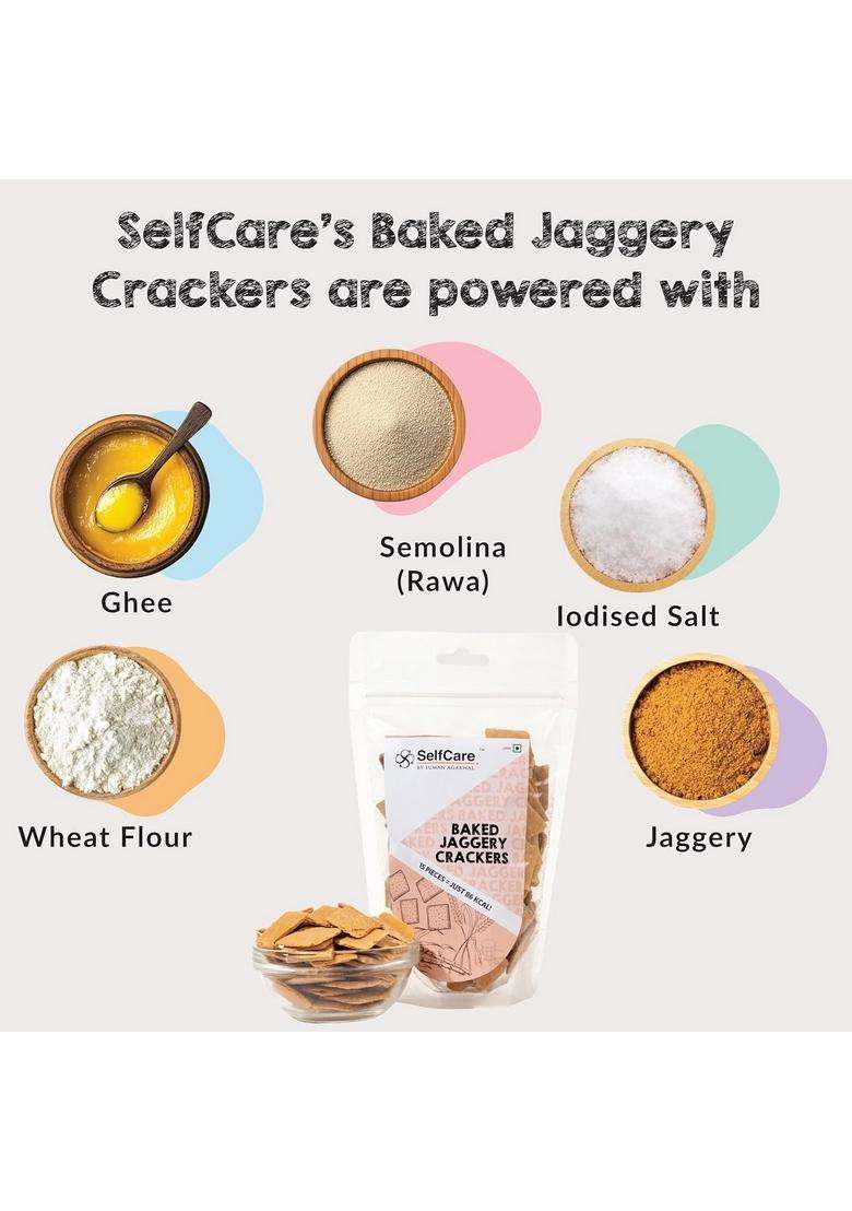 Selfcare By Suman Agarwal Baked Jaggery Crackers - 125G (Pack Of 1) | Healthy Sweet Snacks Namkeen Grocery Crunchy Tea Time Snacking Travel & Jain Friendly No Added Preservatives - Indya