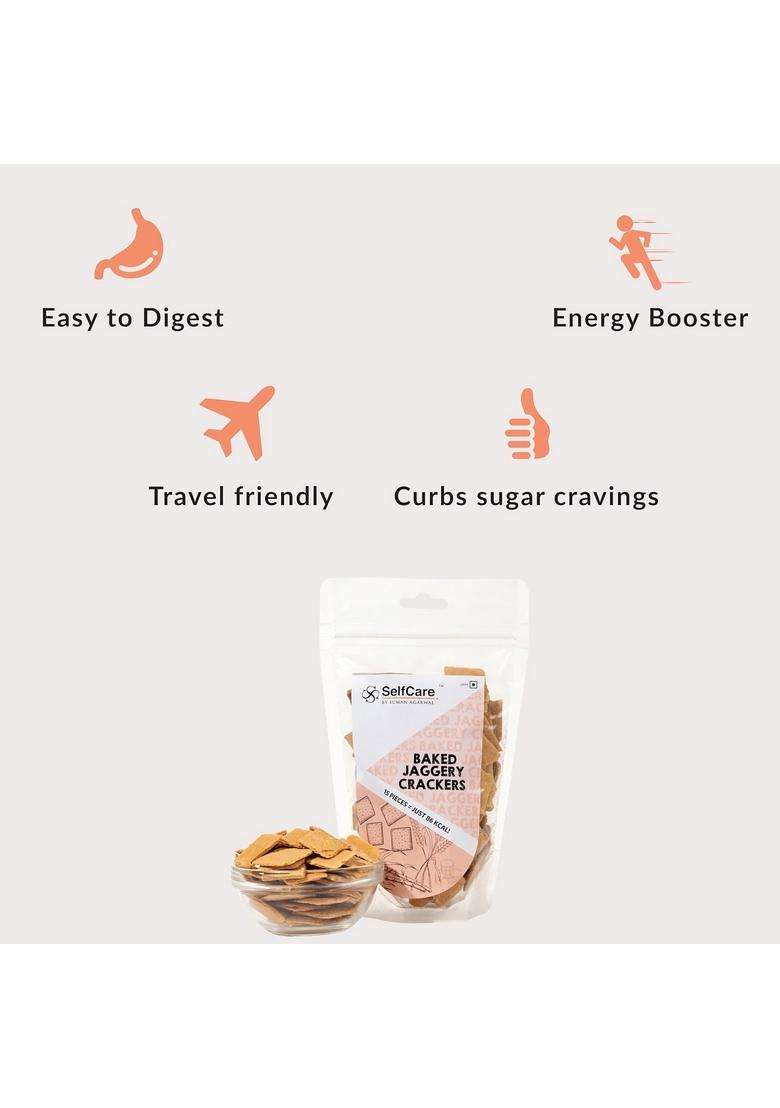 Selfcare By Suman Agarwal Baked Jaggery Crackers - 125G (Pack Of 1) | Healthy Sweet Snacks Namkeen Grocery Crunchy Tea Time Snacking Travel & Jain Friendly No Added Preservatives - Indya