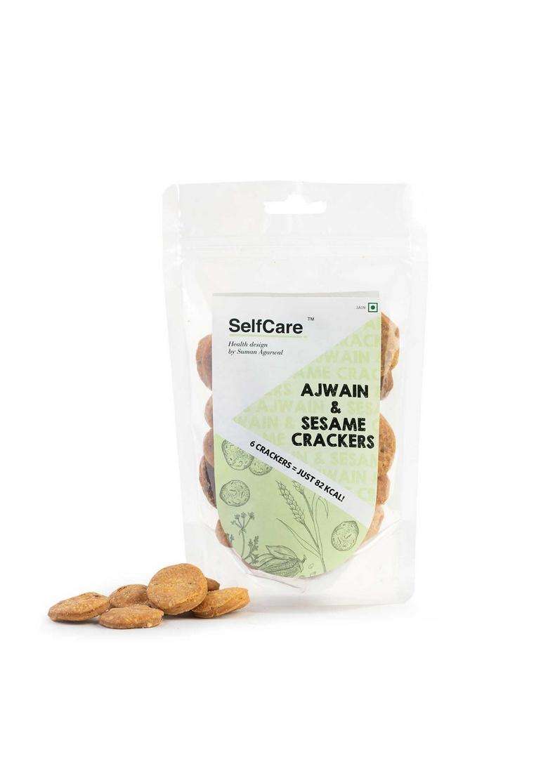 Selfcare By Suman Agarwal Ajwain & Sesame Crackers Pack Of 1 125G | Baked - Healthy Vegan Snacks Namkeen Grocery Spicy Crunchy Chatpata Tea Time Snacking Jain Travel Friendly - Indya