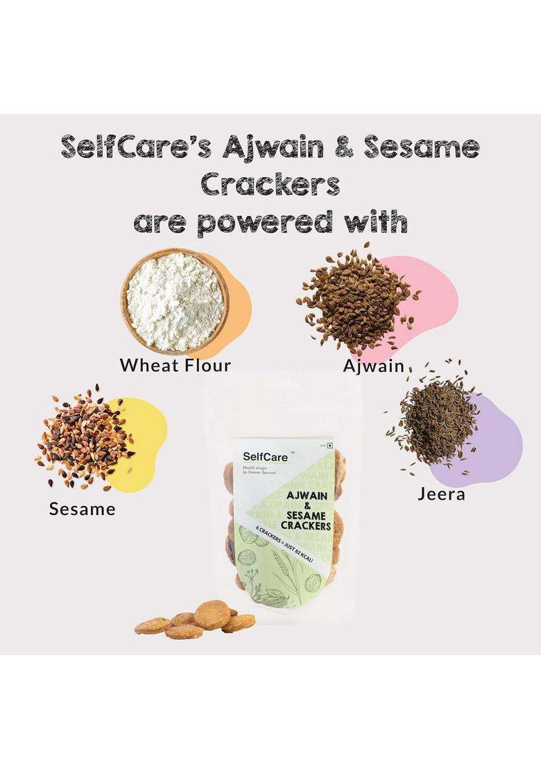 Selfcare By Suman Agarwal Ajwain & Sesame Crackers Pack Of 1 125G | Baked - Healthy Vegan Snacks Namkeen Grocery Spicy Crunchy Chatpata Tea Time Snacking Jain Travel Friendly - Indya