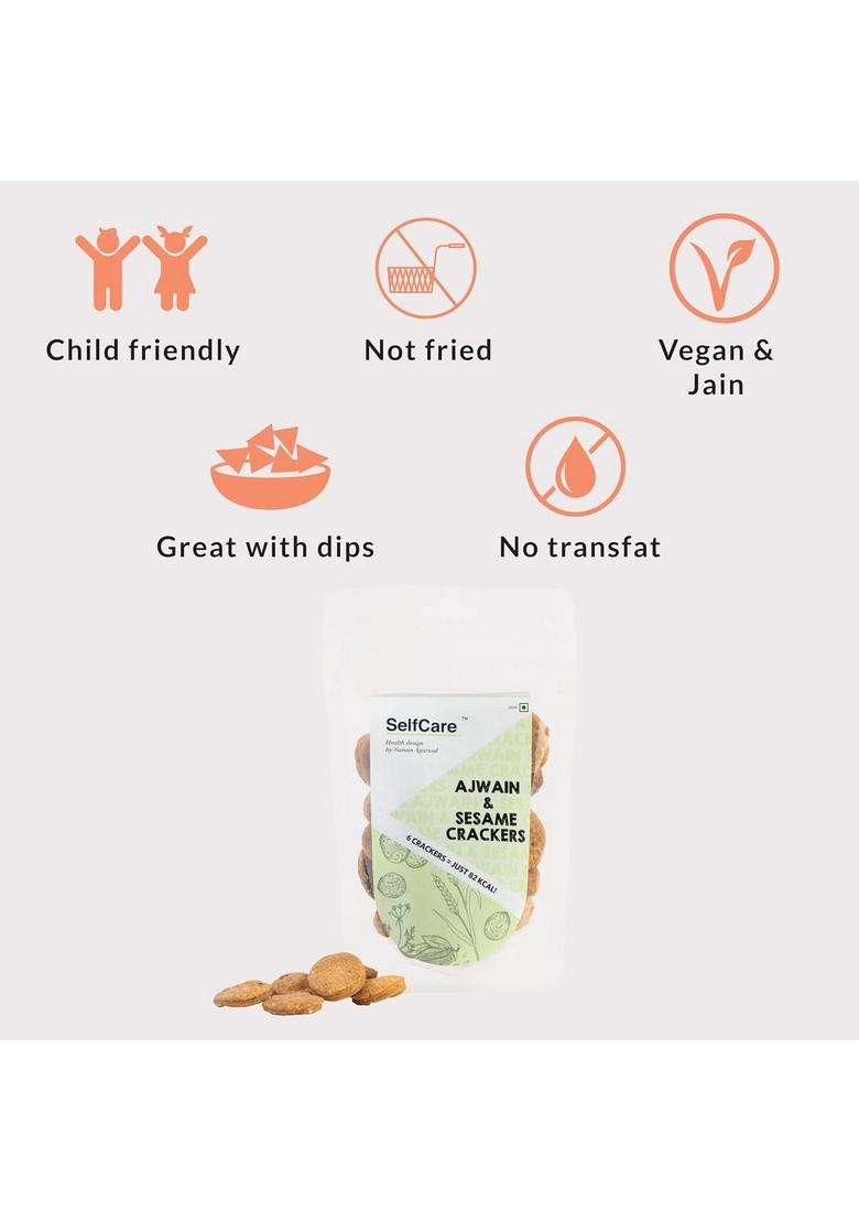 Selfcare By Suman Agarwal Ajwain & Sesame Crackers Pack Of 1 125G | Baked - Healthy Vegan Snacks Namkeen Grocery Spicy Crunchy Chatpata Tea Time Snacking Jain Travel Friendly - Indya