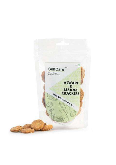 Selfcare By Suman Agarwal Ajwain & Sesame Crackers Pack Of 1 125G | Baked - Healthy Vegan Snacks Namkeen Grocery Spicy Crunchy Chatpata Tea Time Snacking Jain Travel Friendly