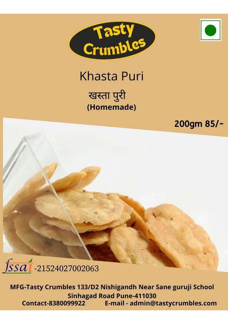 Tasty Crumbles Homemade Khasta Puri, Traditional Indian Snack, Crispy Flatbread, 200G Pack - Indya