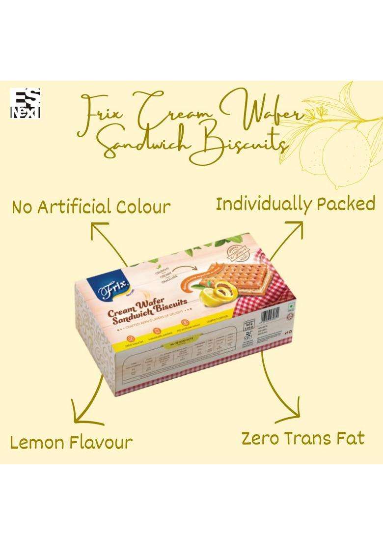 Esnext Frix Lemon Cream Wafers Biscuits | Cracker 3 Layer (An Original Recipe) - 160G (Pack Of 2) - Indya