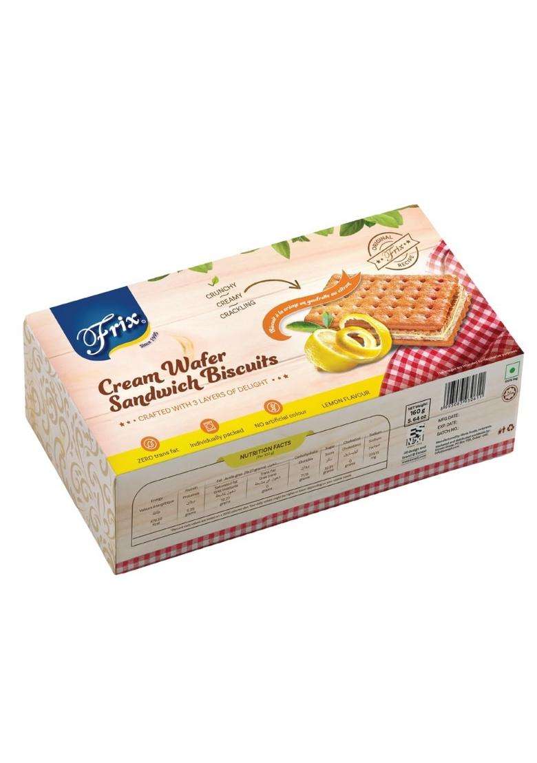 Esnext Frix Lemon Cream Sandwich Wafers Biscuits | Flavoured Cracker 3 Layer (An Original Recipe) - 160G (Pack Of 3) - Indya