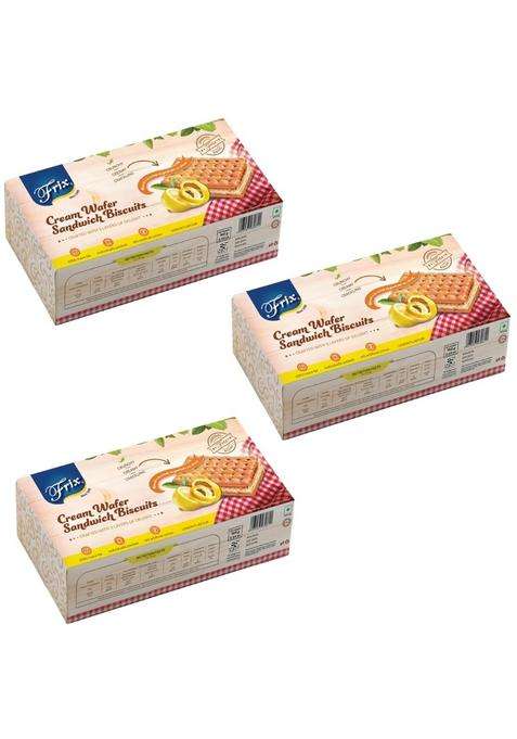 Esnext Frix Lemon Cream Sandwich Wafers Biscuits | Flavoured Cracker 3 Layer (An Original Recipe) - 160G (Pack Of 3)