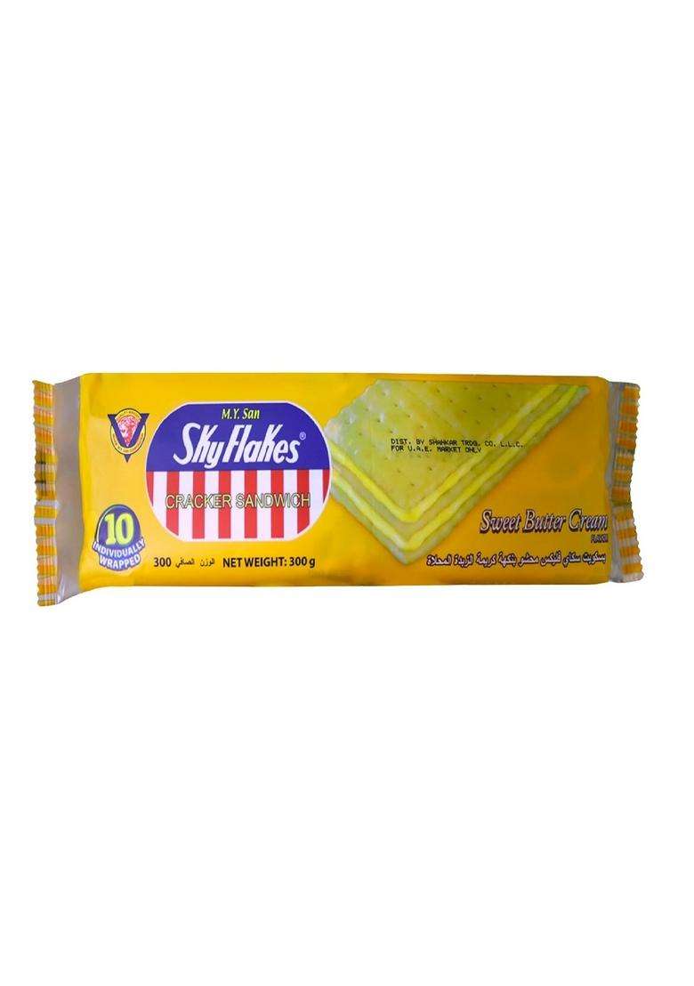 Skyflakes M.Y. San Cracker Sandwich Biscuits | Sweet Butter Cream Flavour Crunchy Cream-Filled Snack 300G Pack Of 10 Family Packs - Indya