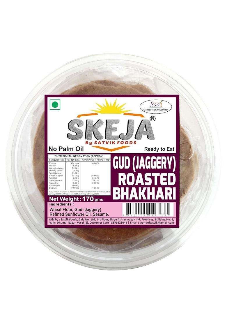 Skeja By Satvik Foods Gud Jaggery Roasted Bhakhari| No Palm Oil | Made With Sunflower Bhakri Snacks Bhakhri 170 Gram (Pack Of 4) (Gud) - Indya