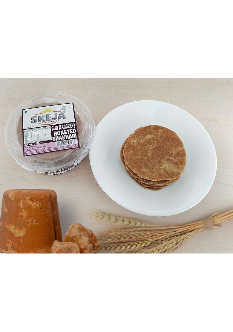 Skeja By Satvik Foods Gud Jaggery Roasted Bhakhari| No Palm Oil | Made With Sunflower Bhakri Snacks Bhakhri 170 Gram (Pack Of 4) (Gud) - Indya