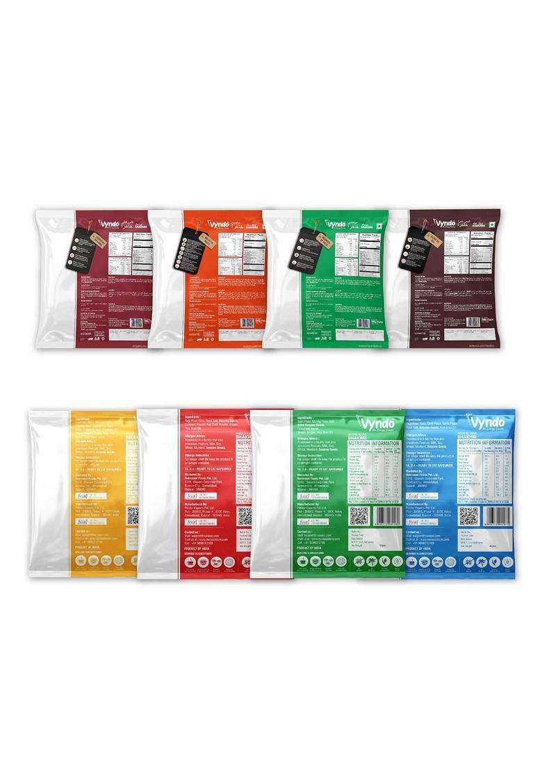 Vyndo Snacks Trial Combo Pack, (4 Bhakhri + 4 Khakhra) Travel-Friendly, Healthy Energy Millet | Gluten Free & Palm Oil Free. - Indya