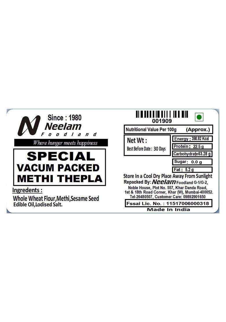 Neelam Foodland Vacum Packed Methi Thepla, 250 G - Indya