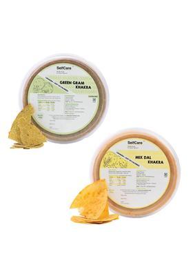 Selfcare By Suman Agarwal Mix Dal & Green Gram Khakhra - (Combo Pack) 250G Each | Roasted-Crackers-Namkeen-Grocery Crispy Chatpata Tae Time Eat With Dip Gluten Free Jain Travel Friendly