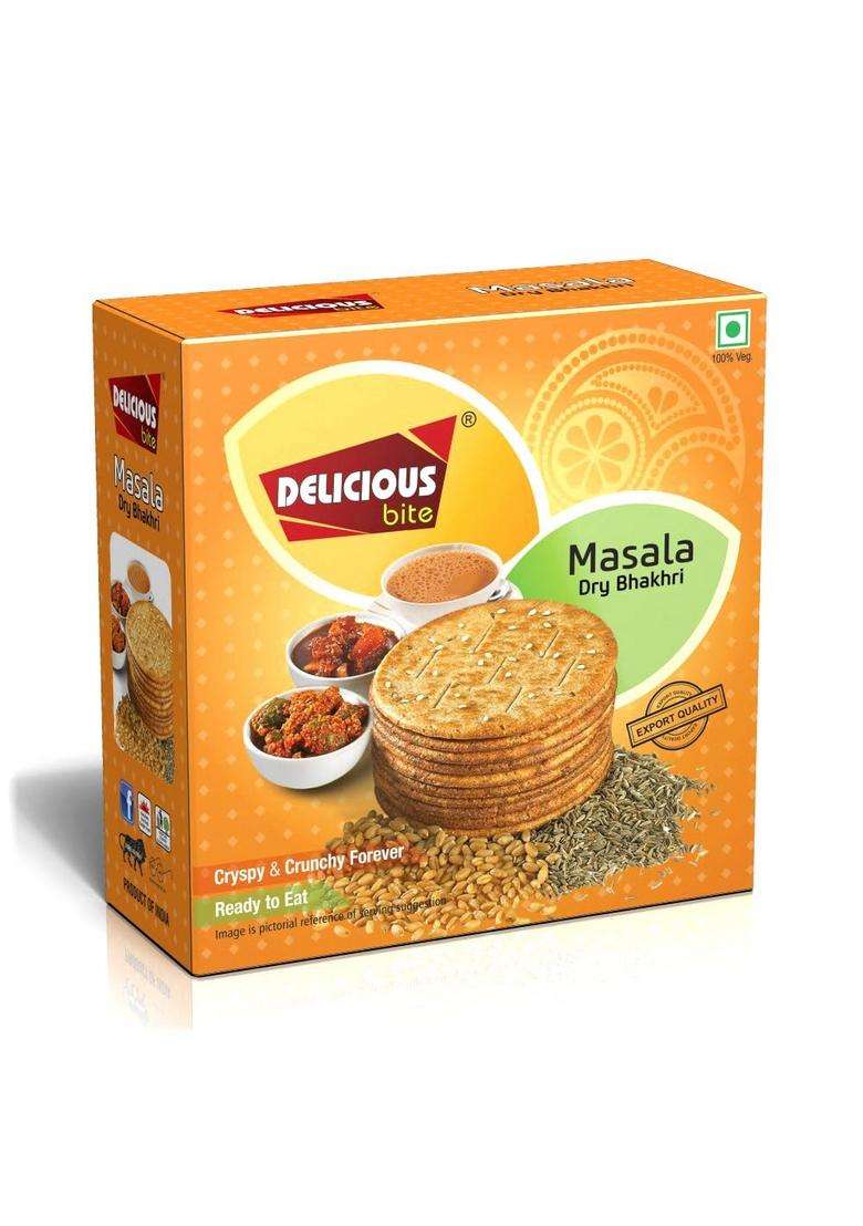 Delicious Bite Masala Dry Bhakhri (4 Packs Of 180 Gm Each) Whole Wheat Roasted Snacks | Ready To Eat Crisps Healthy Traditional Gujarati Vacuum Packed Best Choice For Snack Time Parties & Events Travel Friendly Pack - Indya
