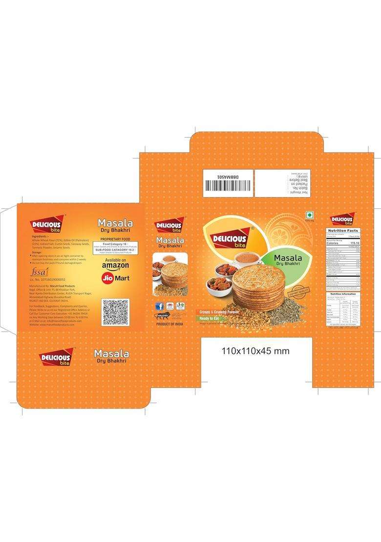 Delicious Bite Masala Dry Bhakhri (4 Packs Of 180 Gm Each) Whole Wheat Roasted Snacks | Ready To Eat Crisps Healthy Traditional Gujarati Vacuum Packed Best Choice For Snack Time Parties & Events Travel Friendly Pack - Indya