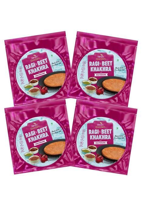 Vedic Garden Ragi & Beetroot Khakhra 720 Gm | Multigrain Healthy Roasted Khakra No Palm Oil High Protein Fiber Diet Snack For Weight Loss Crispy Indian Traditional - Pack Of 4