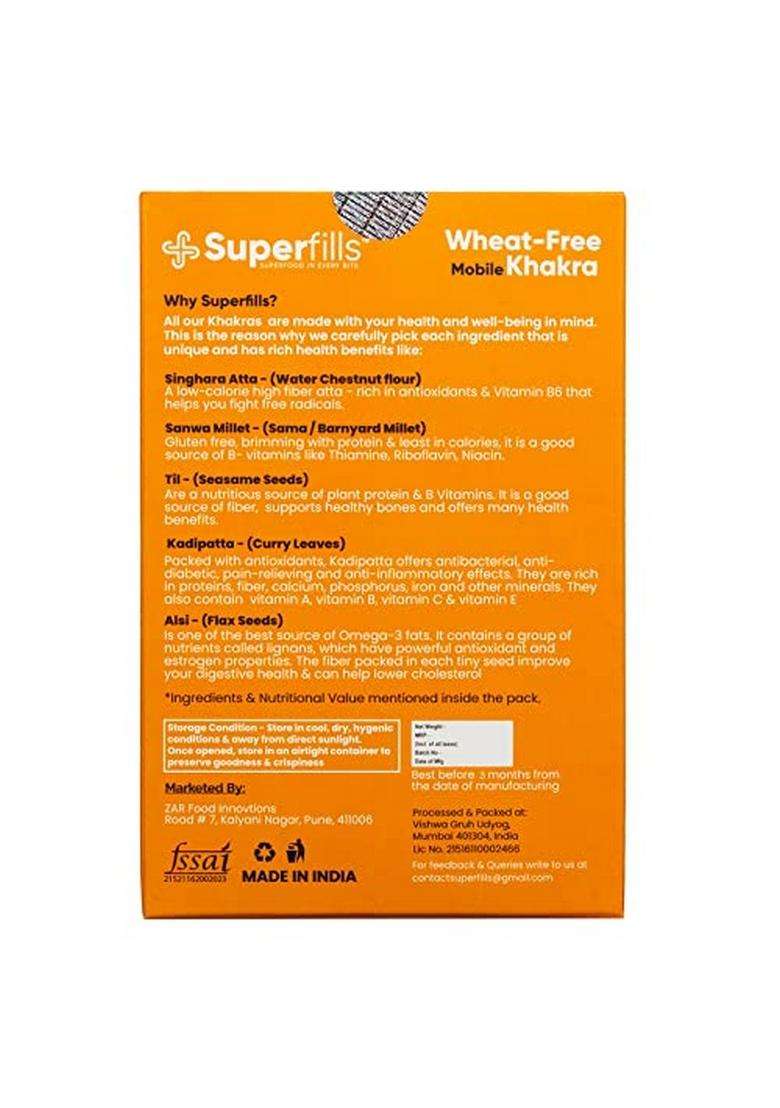 Superfills Mobile Khakra Ready To Eat Natural Ingredients Gujarati Healthy Snack Wheat-Free, No Garlic & Onion Chai Time 240G (Pack Of 1) 6 Flavors In A Pack - Indya