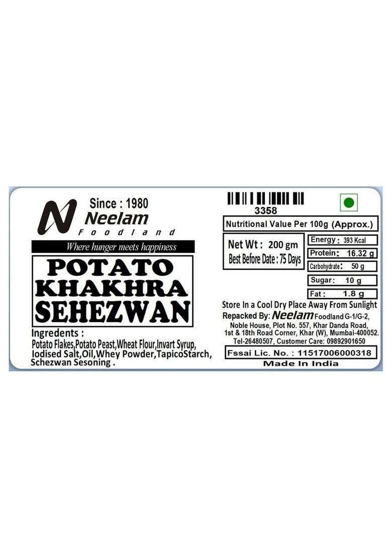 Neelam Foodland Potato Khakhra Schezwan Mini, Perfect Snack Food Chips At Home/Travel/Picnic, 400G - Indya