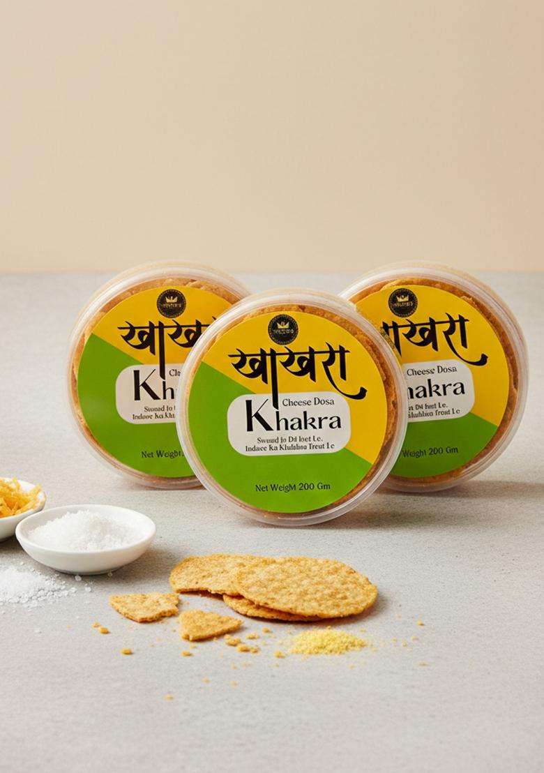 Malvas Food Cheese Dosa Khakhra Pack Of 3 (200G Each) | Ready To Eat Flavourful Delicious Crispy & Crunchy Gujrati Khakhra, Healthy Anytime Protein Snack - Indya