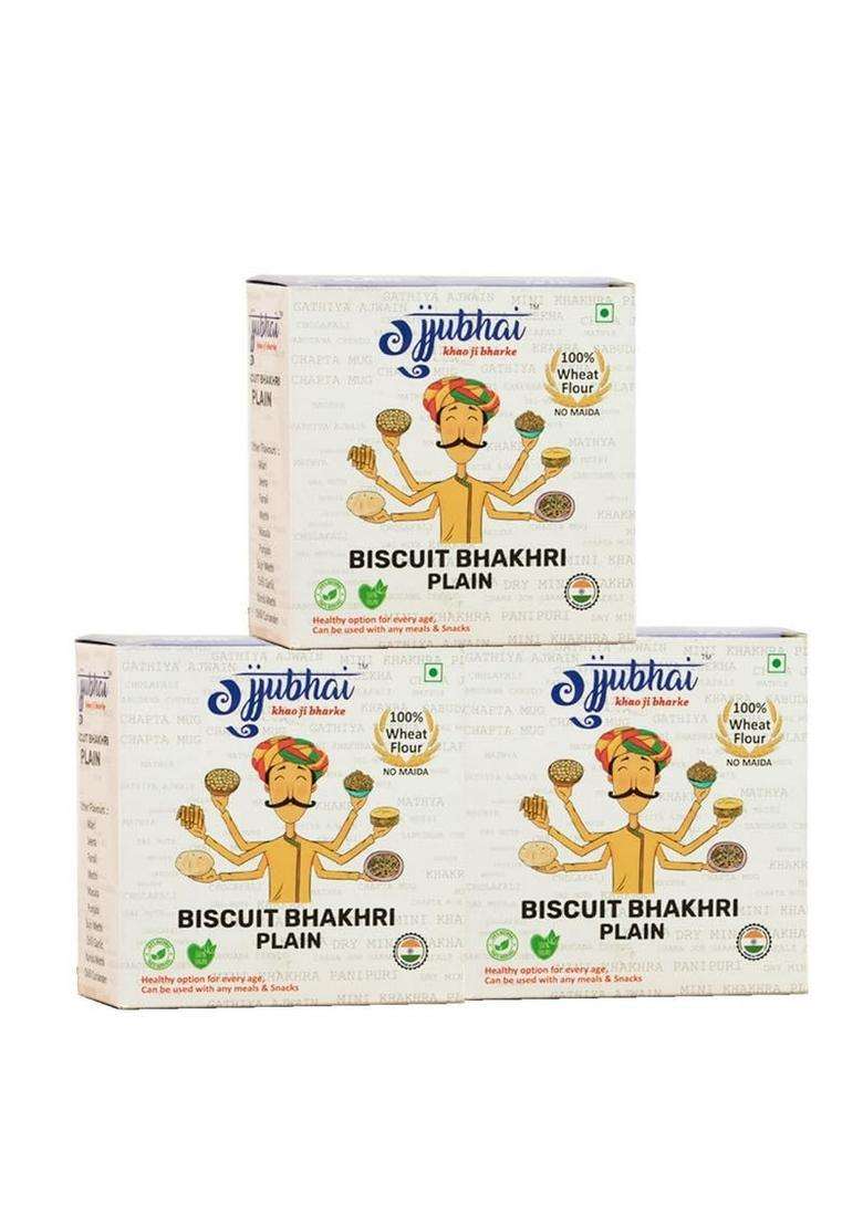Gujjubhai Biscuit Bhakhri Plain 180G | Light & Crispy Snack Roasted Healthy Tea-Time Perfect For Travel, Office Everyday Munching Authentic Taste, Crunchy Namkeen Delight_Pack Of 3 - Indya
