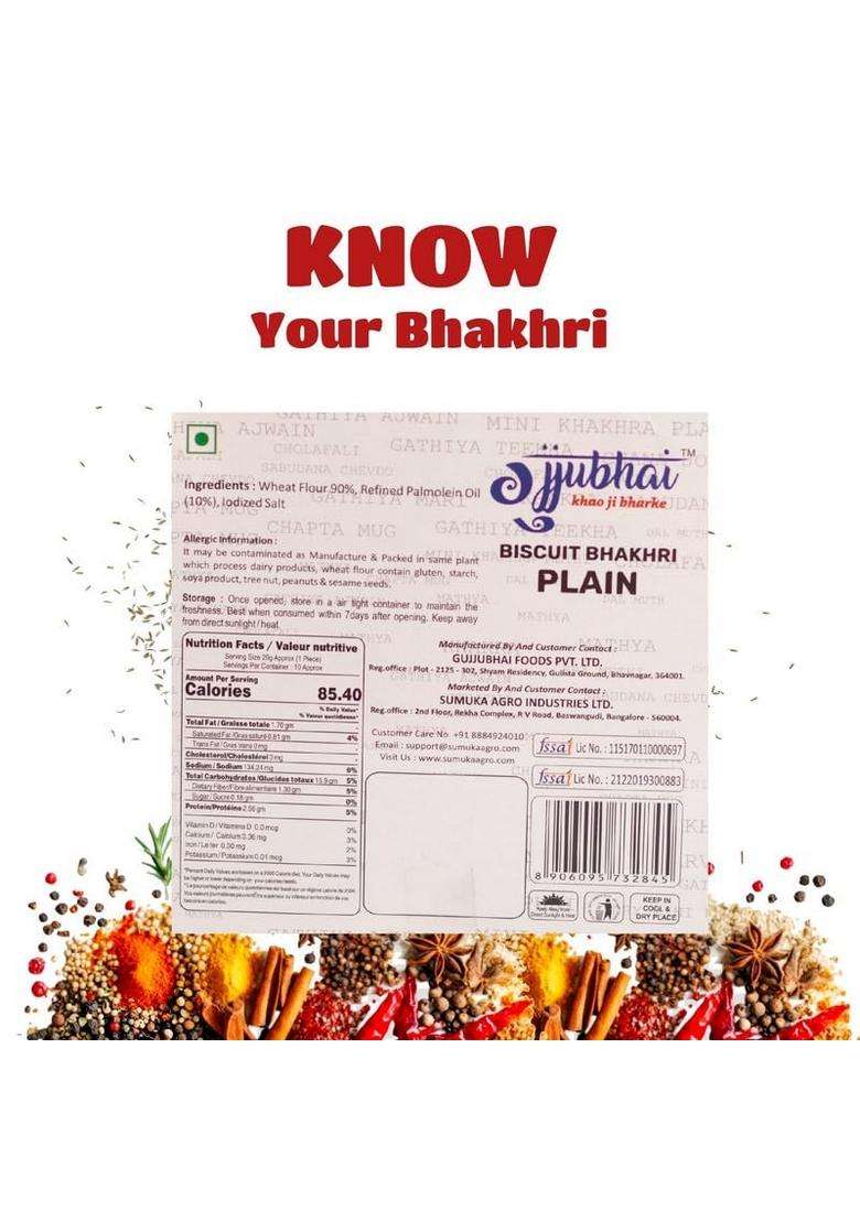 Gujjubhai Biscuit Bhakhri Plain 180G | Light & Crispy Snack Roasted Healthy Tea-Time Perfect For Travel, Office Everyday Munching Authentic Taste, Crunchy Namkeen Delight_Pack Of 3 - Indya