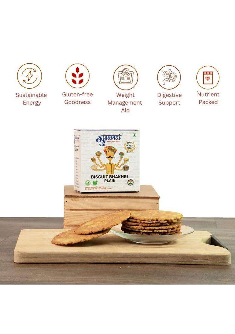Gujjubhai Biscuit Bhakhri Plain 180G | Light & Crispy Snack Roasted Healthy Tea-Time Perfect For Travel, Office Everyday Munching Authentic Taste, Crunchy Namkeen Delight_Pack Of 3 - Indya