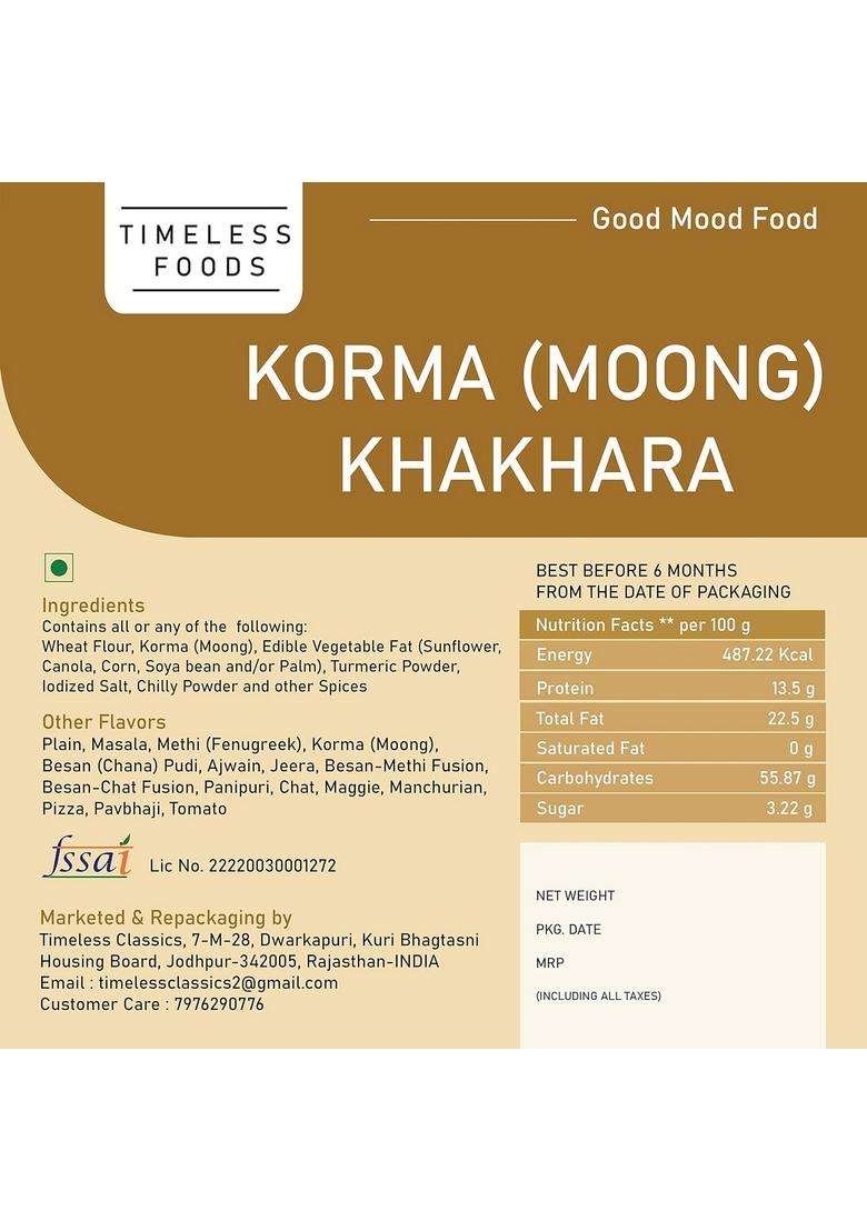 Timeless Food Korma Khakhra 800G | Healthy Moong Dal Traditional Gujarati Breakfast Snack - Indya