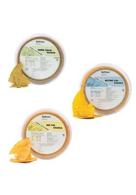 Selfcare By Suman Agarwal Moong Dal Mix & Green Gram Khakhra - (Combo Pack Of 3) 250G Each | Roasted-Crackers-Namkeen-Grocery Crispy Chatpata Tae Time Gluten Free Jain Travel Friendly