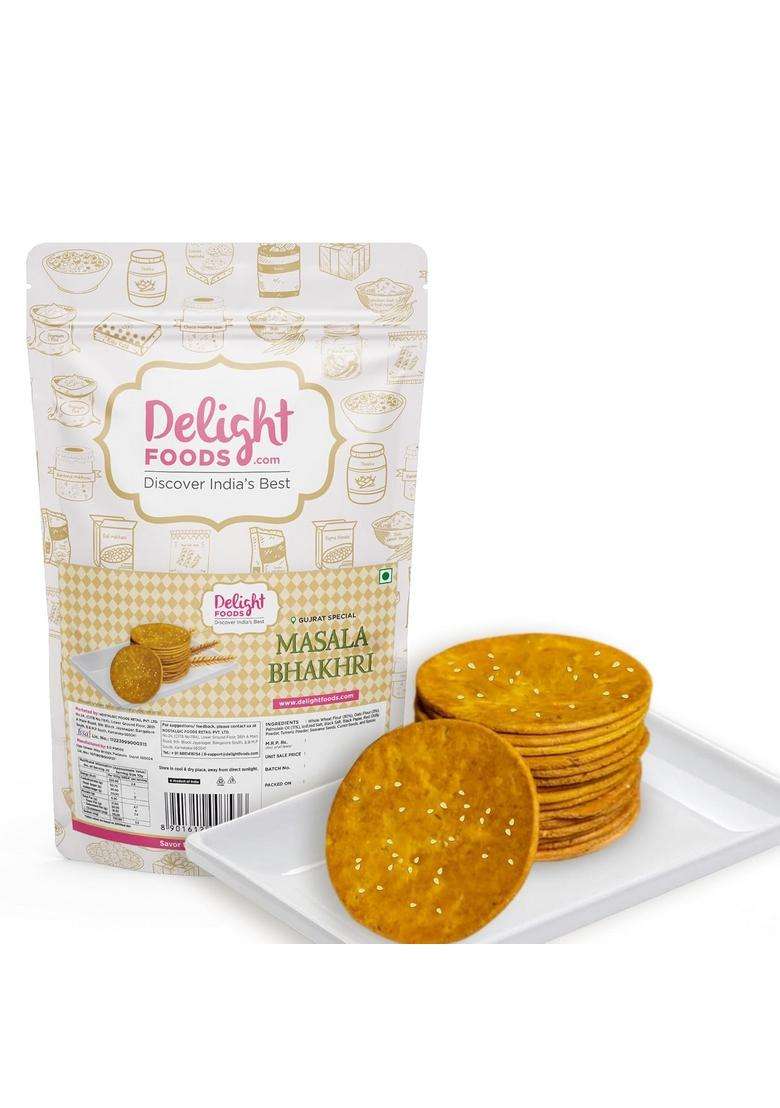 Delight Foods Bhakri Snacks, 600G | Roasted Healthy Gujarati Snacks Whole Wheat Methi, Masala, Jeera Bhakhri - 200 Gms Each (Pack Of 3) - Indya